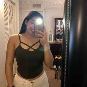 Olive green cross cross crop top